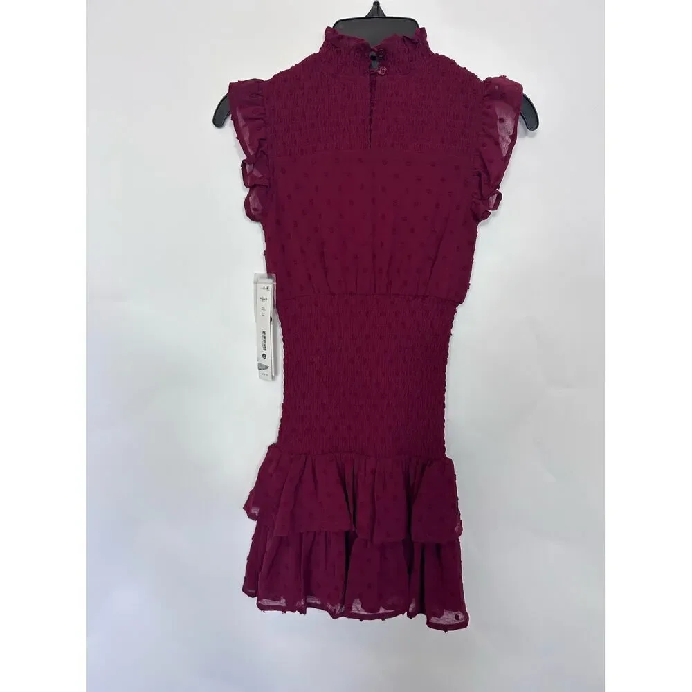 Aqua Girls‎ Swiss Dot Smocked Dress Color: Wine Size XS 6/6X
